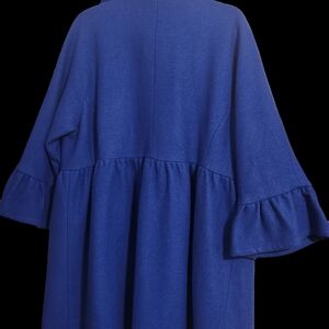Elegant Blue Ruffle Sleeve Coat, Fits As Size 1X